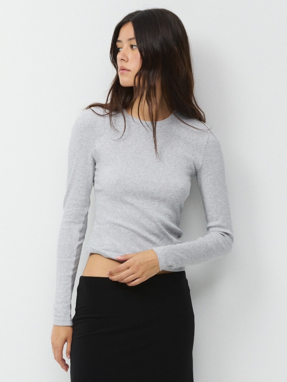 Aritzia TNA Homestretch Rib Solo Long Sleeve in Heather Chrome